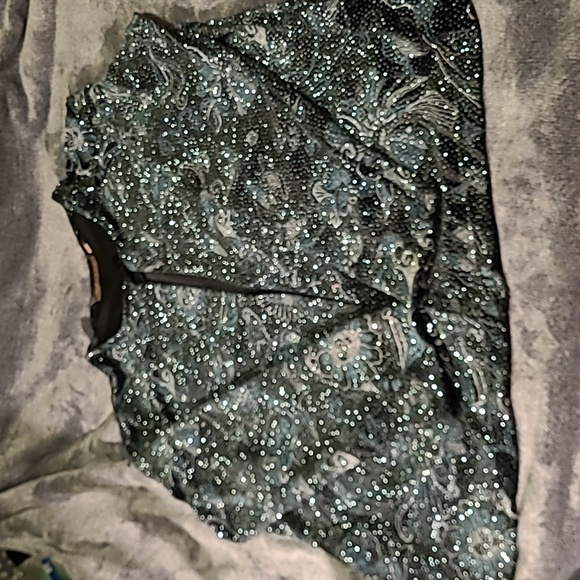 WAS $49 NOTATION Black velvet Sparkly faux Sequin jacket Pullover Top - Picture 5 of 9
